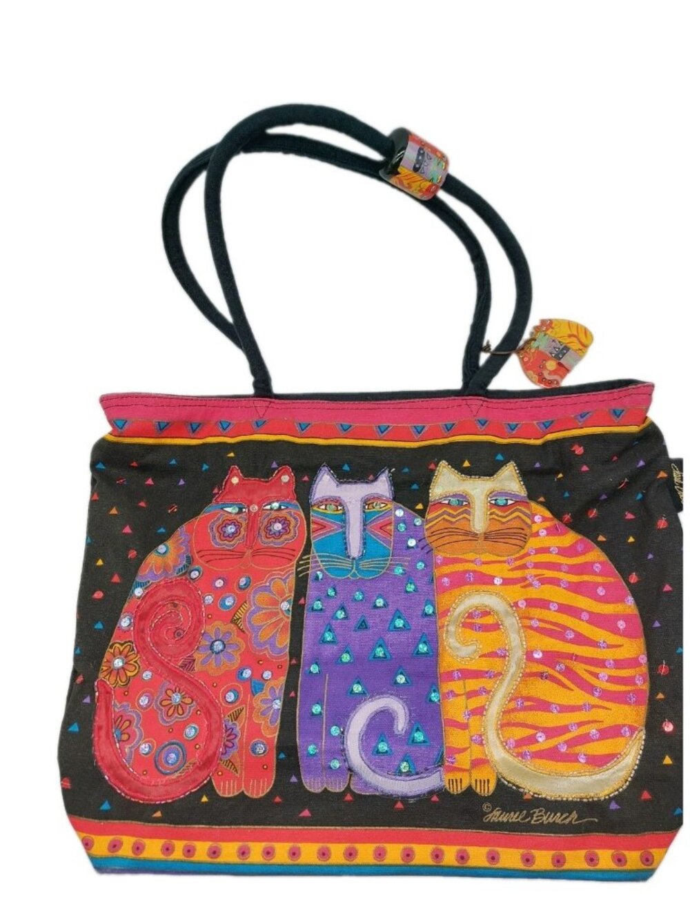 Feline Friends Laurel Burch Large Canvas Square Purse Handbag Tote Bag